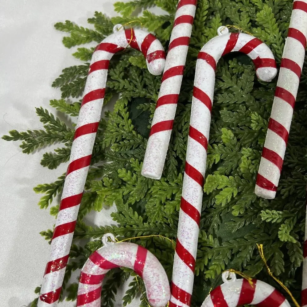 Vintage Lot/30 Candy Cane Cello Blow Mold Blown Plastic Ornaments 6.5” Glitter